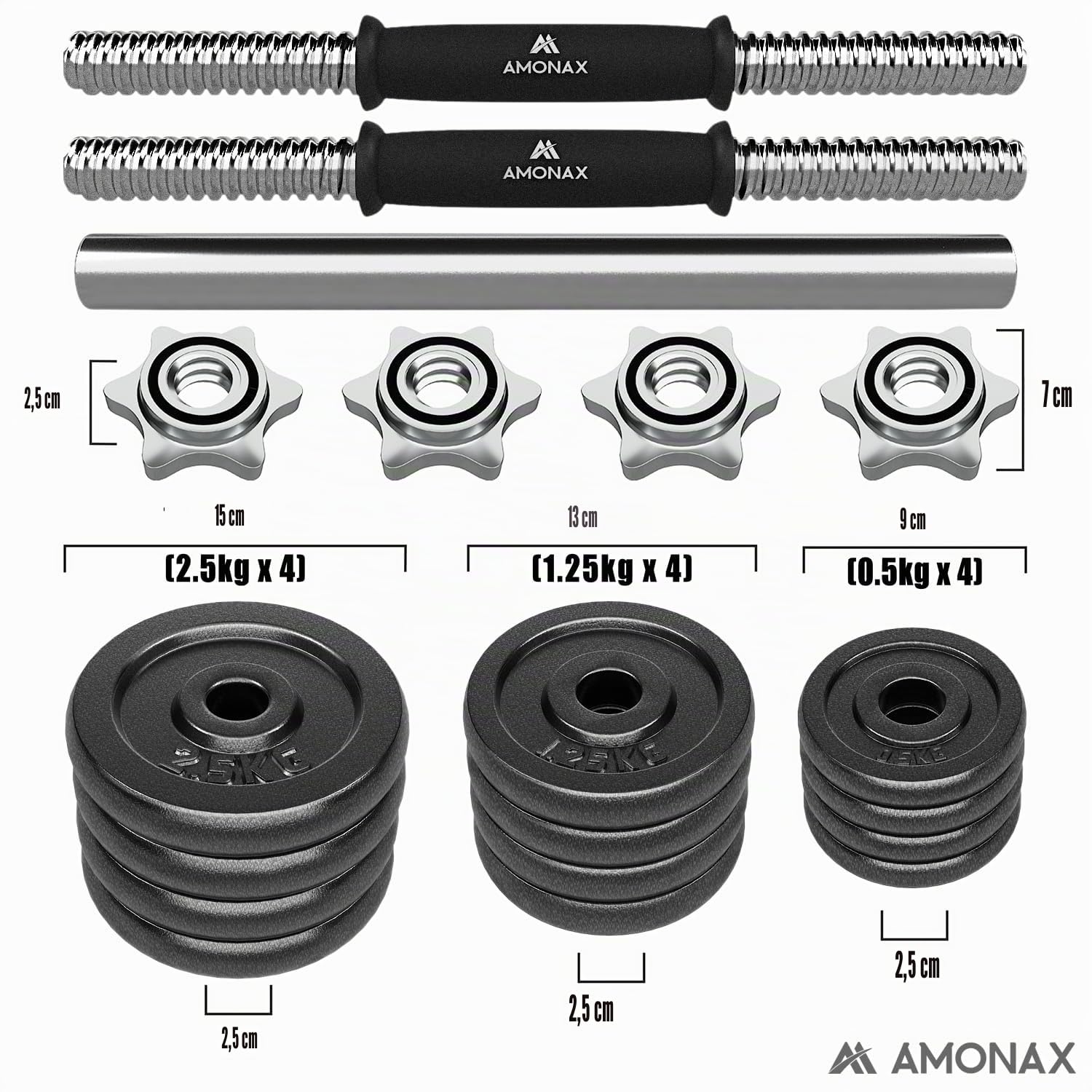 Amonax haltere musculation 15 20 30 kg, alteres barre poids musculation reglable homme femme, sport maison materiel poids à domicile haltérophilie, set haltères de fitness dumbbell kit