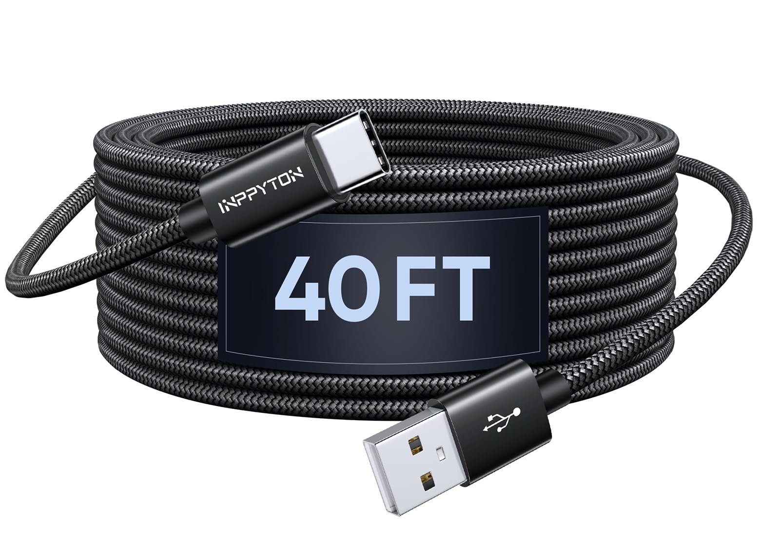 Cavo extra lungo da USB A a USB C intrecciato in nylon, 10,1 m, nero