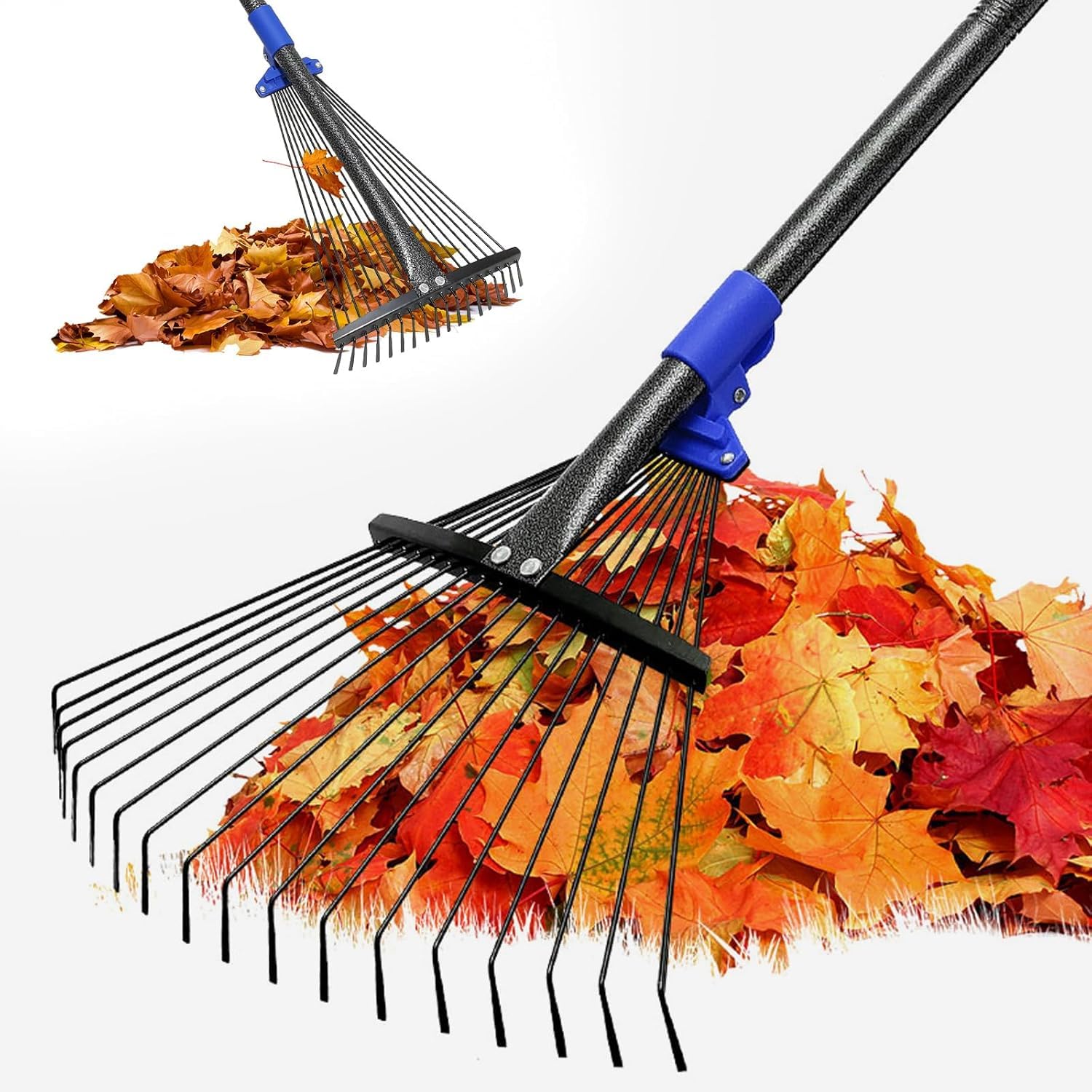 FLY HAWK Garden Rake, 147cm Adjustable Leaf Rake for Gardening, Long Handle Lawn Rake with 18Tines for Yard Clean Up - Garden Rakes for Leaves, Lawn Leveller, Yard Clean Up Tool