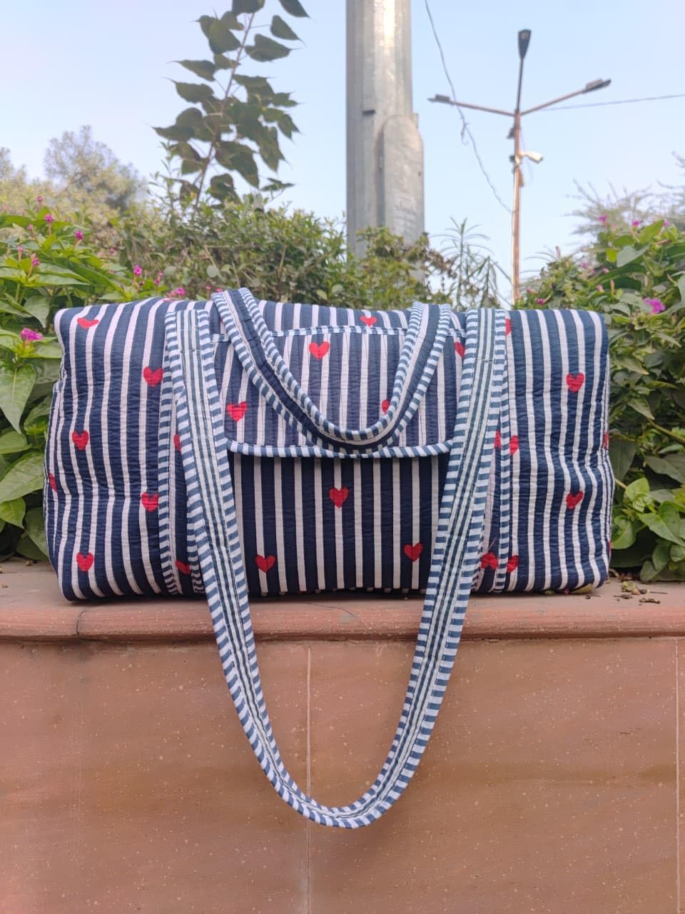 Large Size Block Print Duffel Bag Beautiful Cotton Quilted Luggage Bag Handmade Printed Travel Weekender Bag Indian Floral Print Quilted Duffle Bags For Women Gift