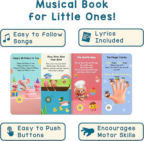 Miniatura 4 de LEARNING BUGS Rimas infantiles canta junto con 28 canciones favoritas de guardería, libros musicales para niños pequeños, libro de música de 28