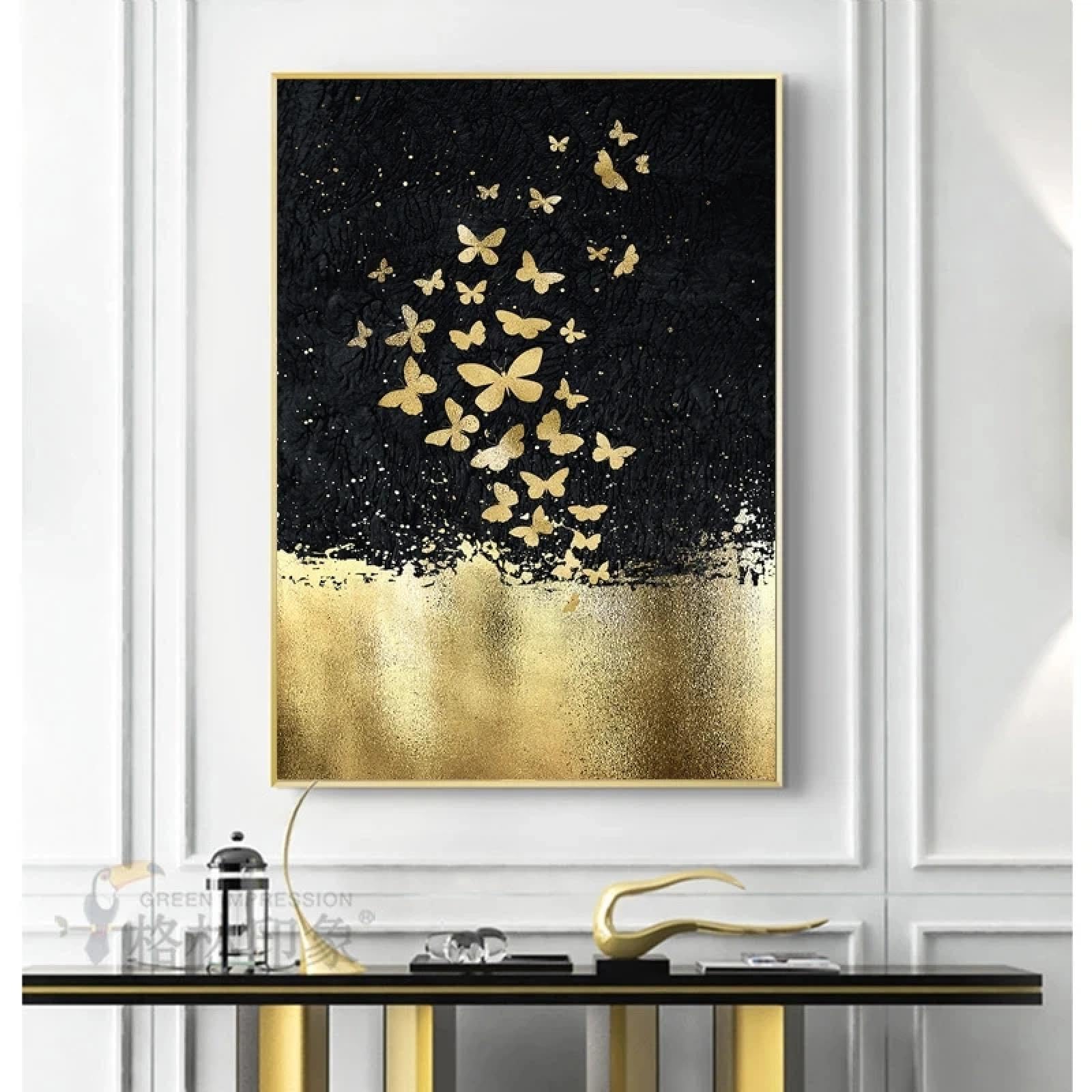 Arte abstracto mariposa dorada pintura al óleo sobre lienzo arte de pared carteles impresiones modulares para sala de estar decoración de pared del hogar 30 x 45 cm marco interno