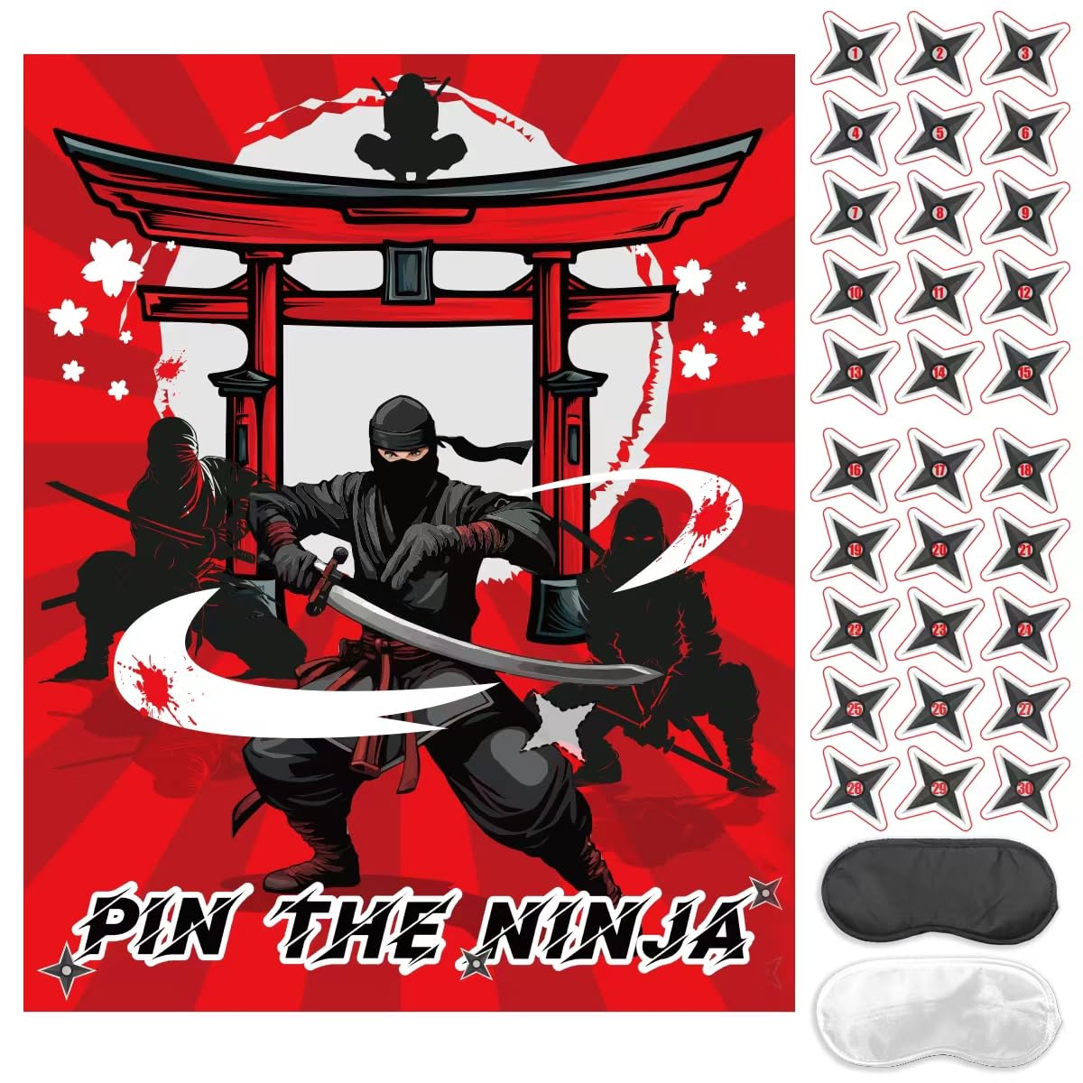 Ninja Warrior Party Games for Kids, Pin The Star on The Ninja Game for Ninja Warrior Spy Karate Birthday Party Supplies Decorations Favors
