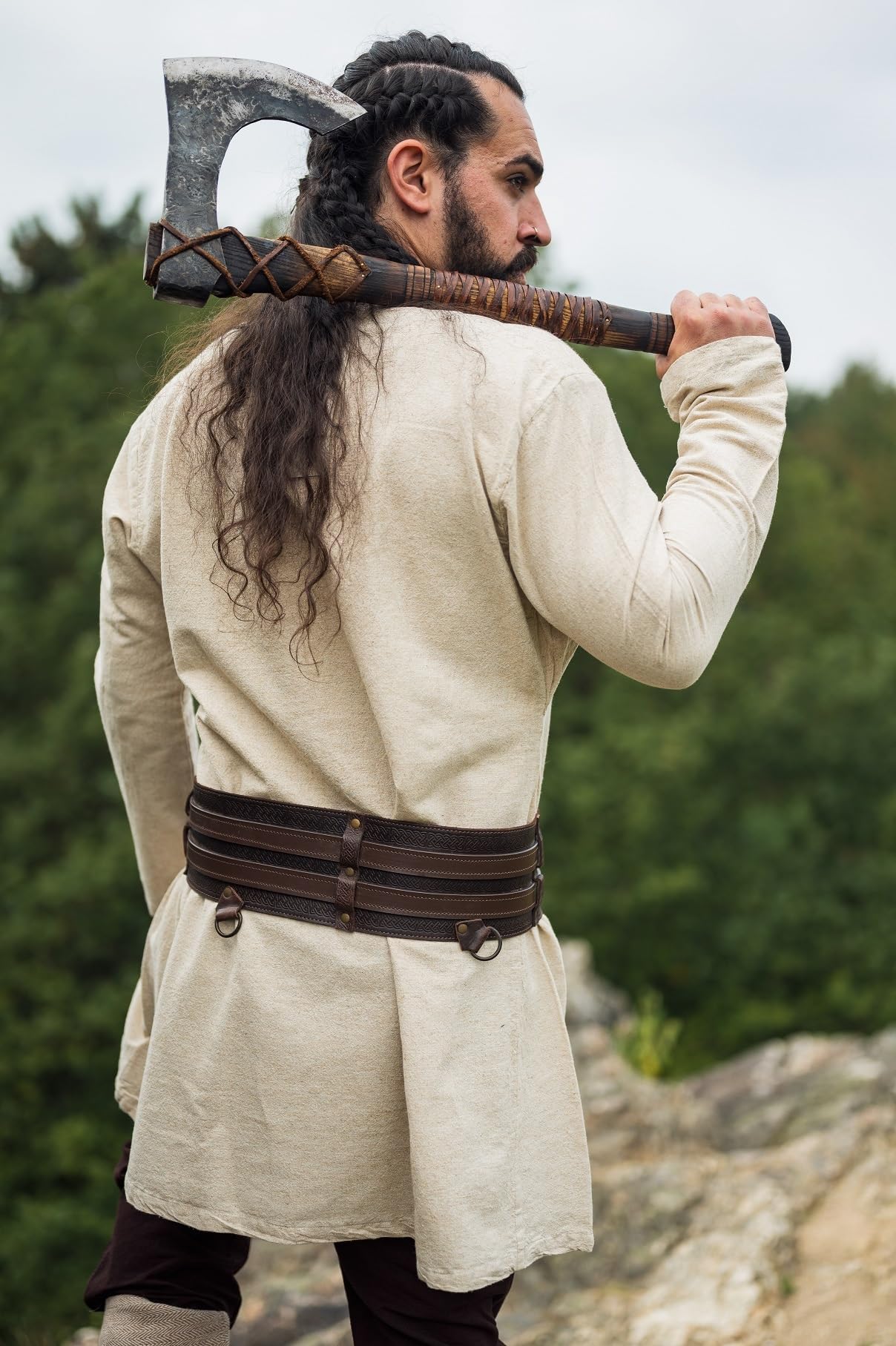 Leonardo Carbone Túnica de lino vikingo Ragnar - Ropa medieval, camisa de lino para hombre, camisas de ocio de manga larga, disfraz de carnaval, túnica vikinga, ropa LARP - 100% lino