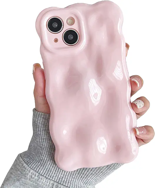 Cute Wave Design iPhone 15 Plus Case - Tender Pink Shockproof Cover