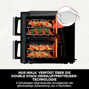 Ninja Double Stack Hot Air Fryer 7.6 L 6 Servings Black
