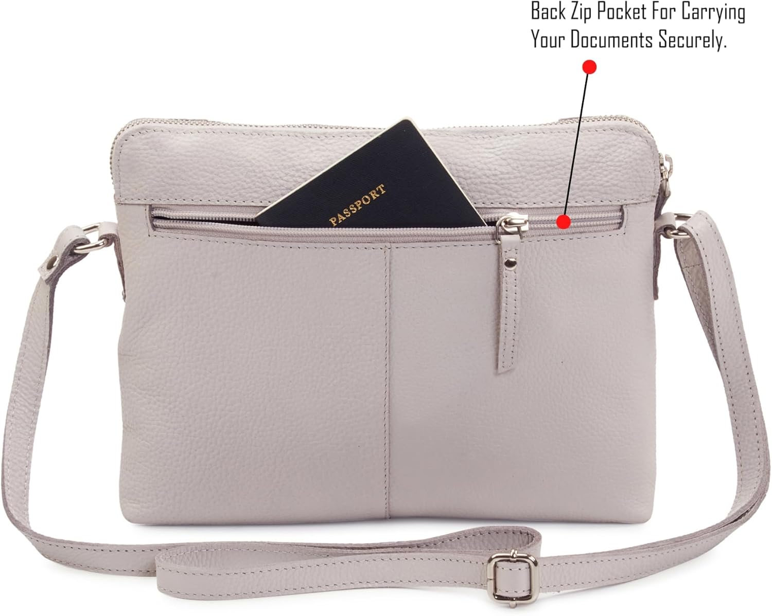 Leather Crossbody Bags for Women Small Soft Genuine Pebbled Sling Shoulder Handbag Crossover Purse with Full Adjustable Strap (Ice Grey Nappa) - Image 5