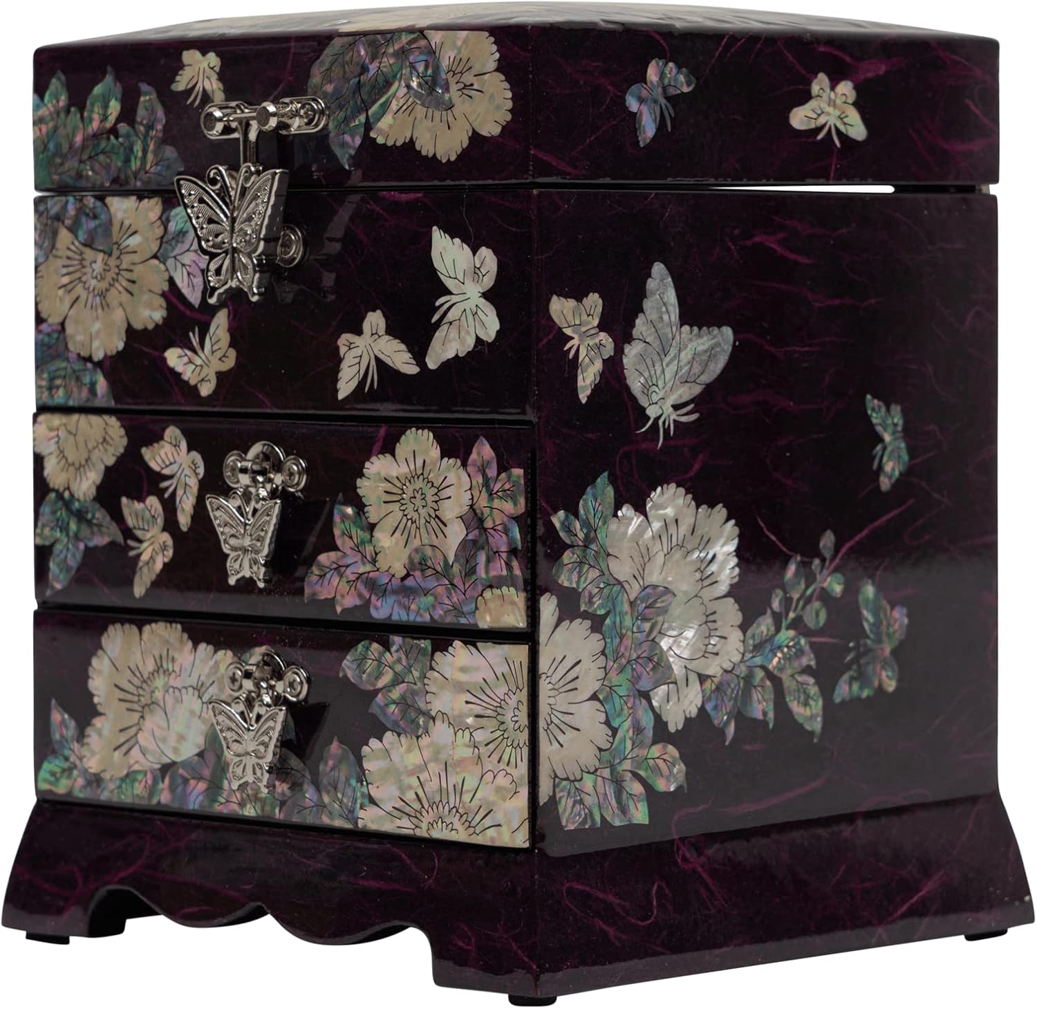 February Mountain Mother of Pearl Jewelry Organizer Storage Box with 2 Drawer Mirror lids- Perfect Display for Earring Necklace Rings Bracelet - Surprise Gifts for Women Decorative Box (Purple) : Clothing, Shoes & Jewelry