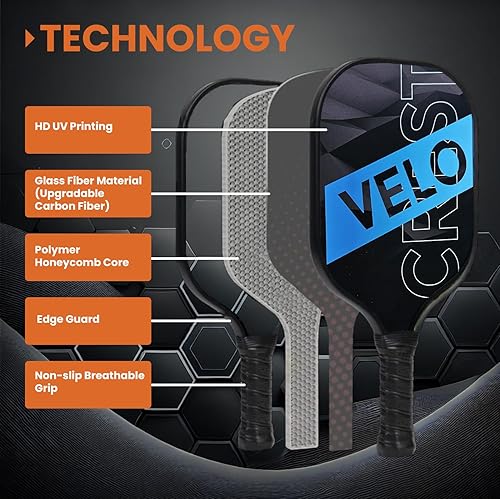 Miniatura 8 de Juego de paletas de pickleball 2 paletas ligeras con material de fibra de carbono y acabado de fibra de vidrio para disparos controlados, diseño