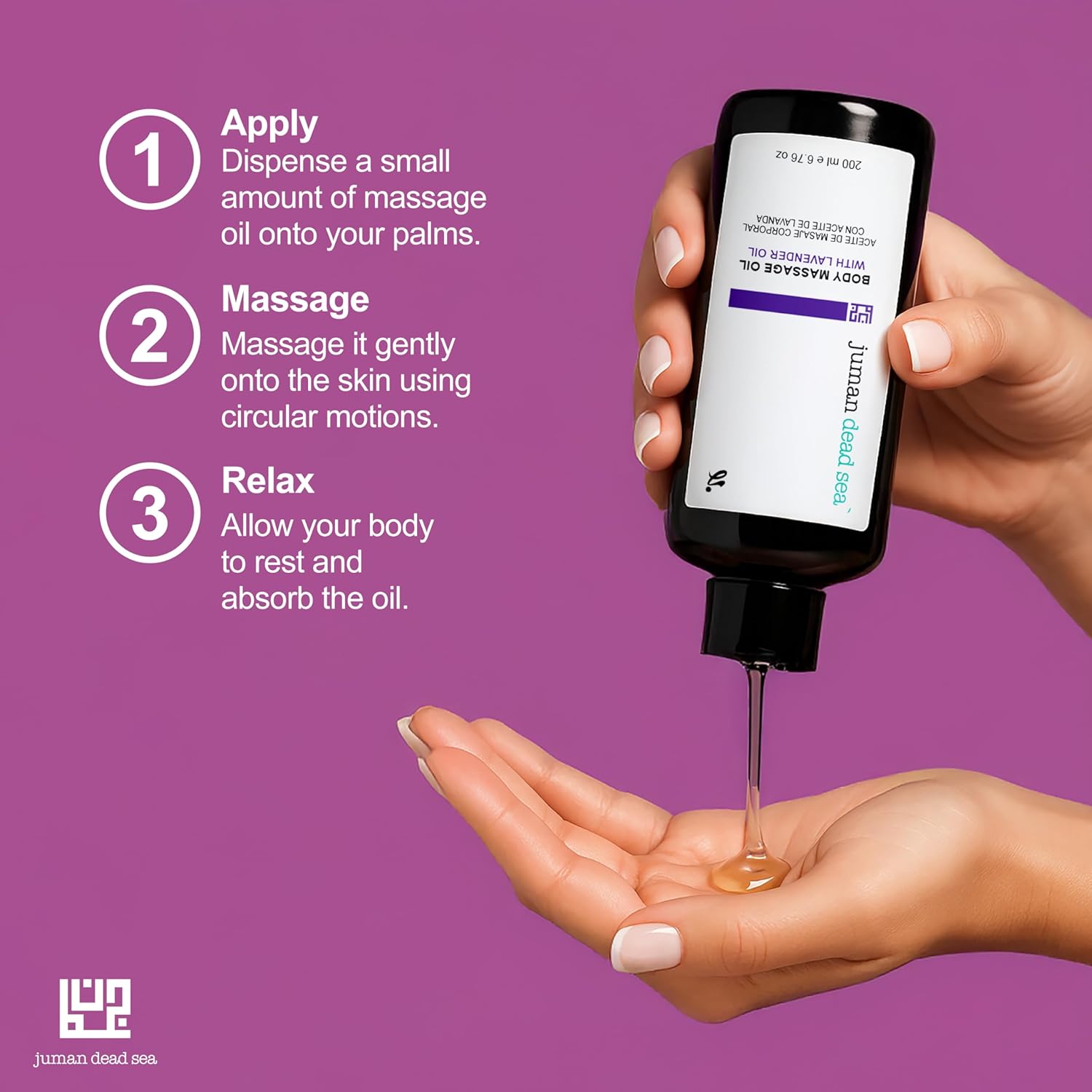 Juman Dead Sea Lavender Massage Oil | Stimulates Blood Circulation | Lavender Body Oil | for Silky & Softer Skin | Body Moisturizer | 6.76 OZ - Image 7