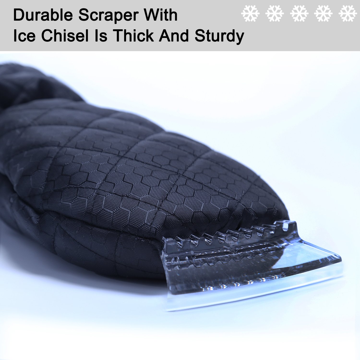Grattoir à Glace pour Pare-Brise, grattoir à Neige avec Gant de Chasse-Neige imperméable doublé en Polaire Compatible avec Les Voitures (Lot de 2, Noir)