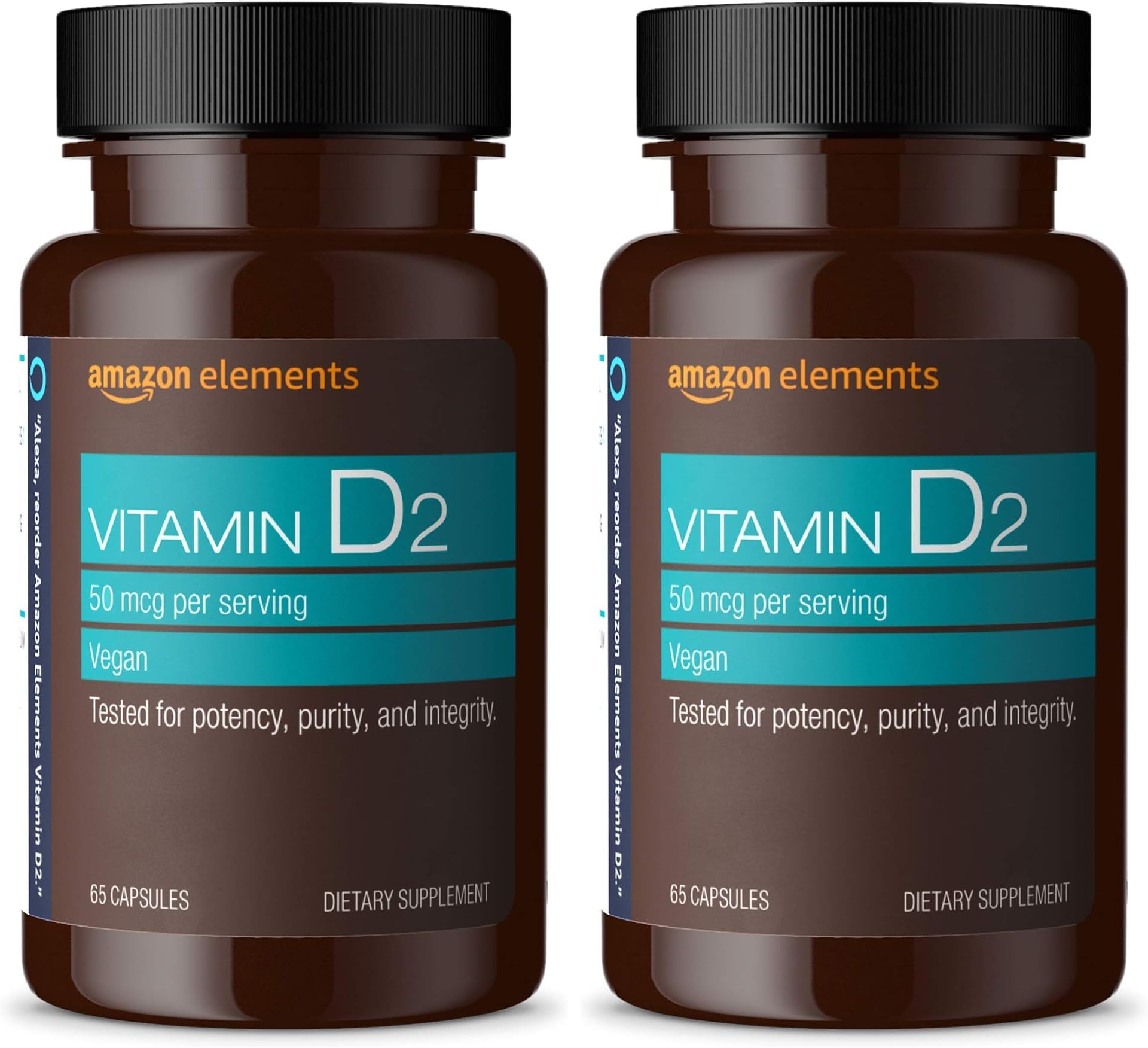 Amazon Elements Vitamin D2 2000 IU, Vegan, Supports Strong Bones and Immune Health, 2 Month Supply (Packaging May Vary), 65 Capsules (Pack of 2)