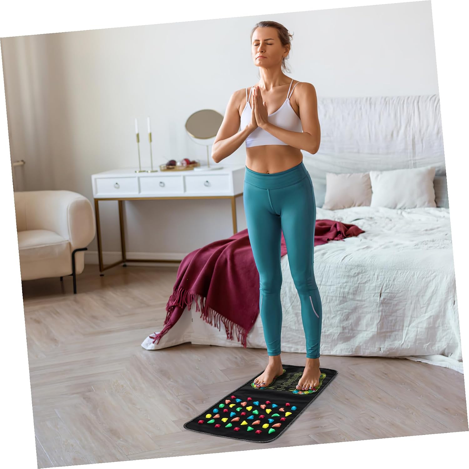 Foot Massage Stone Mat Foot Pad Reflexology Walk Stone Foot Massage Mat Stimulates for Relax Body