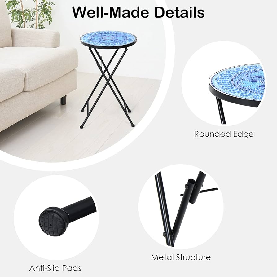 COSTWAY Garden Side Table, Osaic Round Bistro Coffee Table With