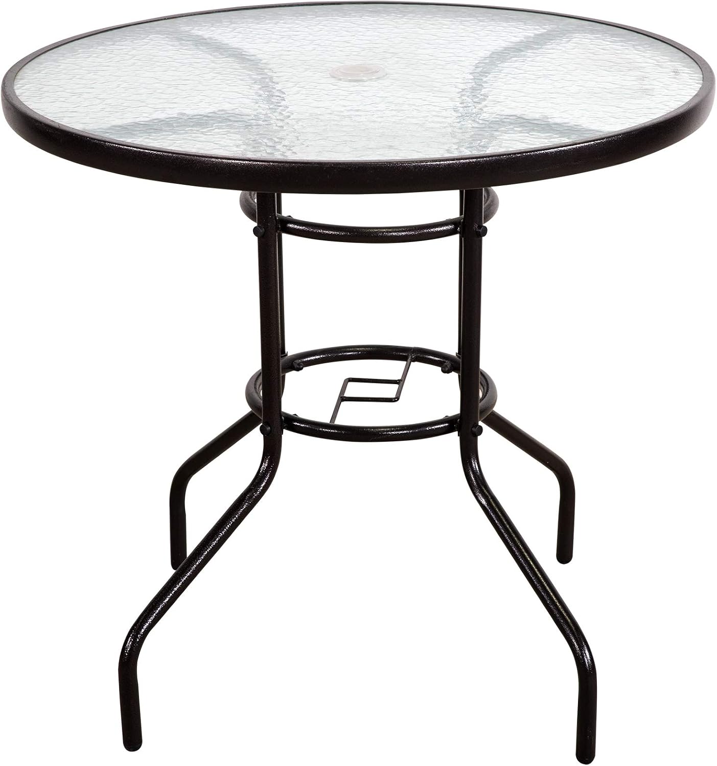 Patio Bistro Table 32" Tempered Glass Top Metal Frame Outdoor Round Table Patio Bistro Dining Table with Umbrella Hole Patio, Garden, Poolside, Balcony, Backyard (Dark Chocolate)