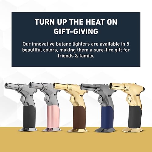 Miniatura 6 de Potente estilo de llama doble + soplete de butano con triple ajuste del tamaño de la llama con una mano, soplete de cocina recargable, bloqueo