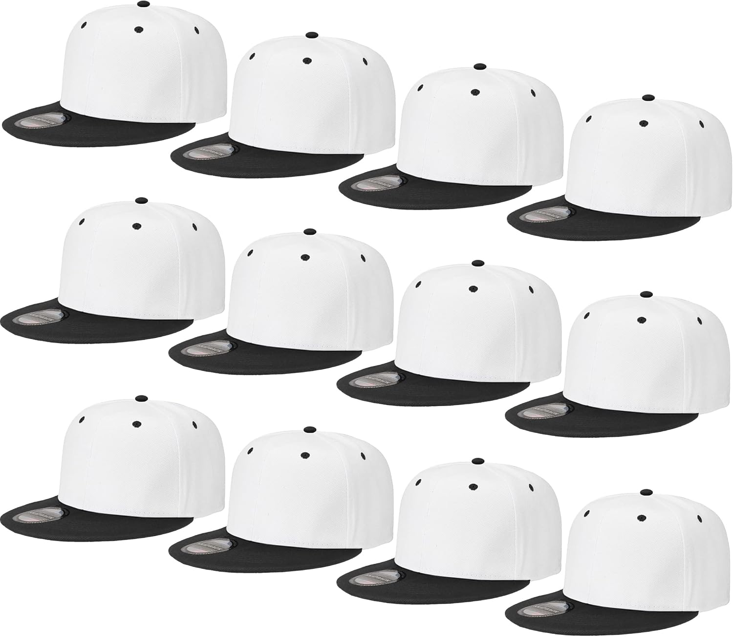 Falari Wholesale 12 Pack Snapback Hat Cap Hip Hop Style Flat Bill Blank Solid Color Adjustable Size