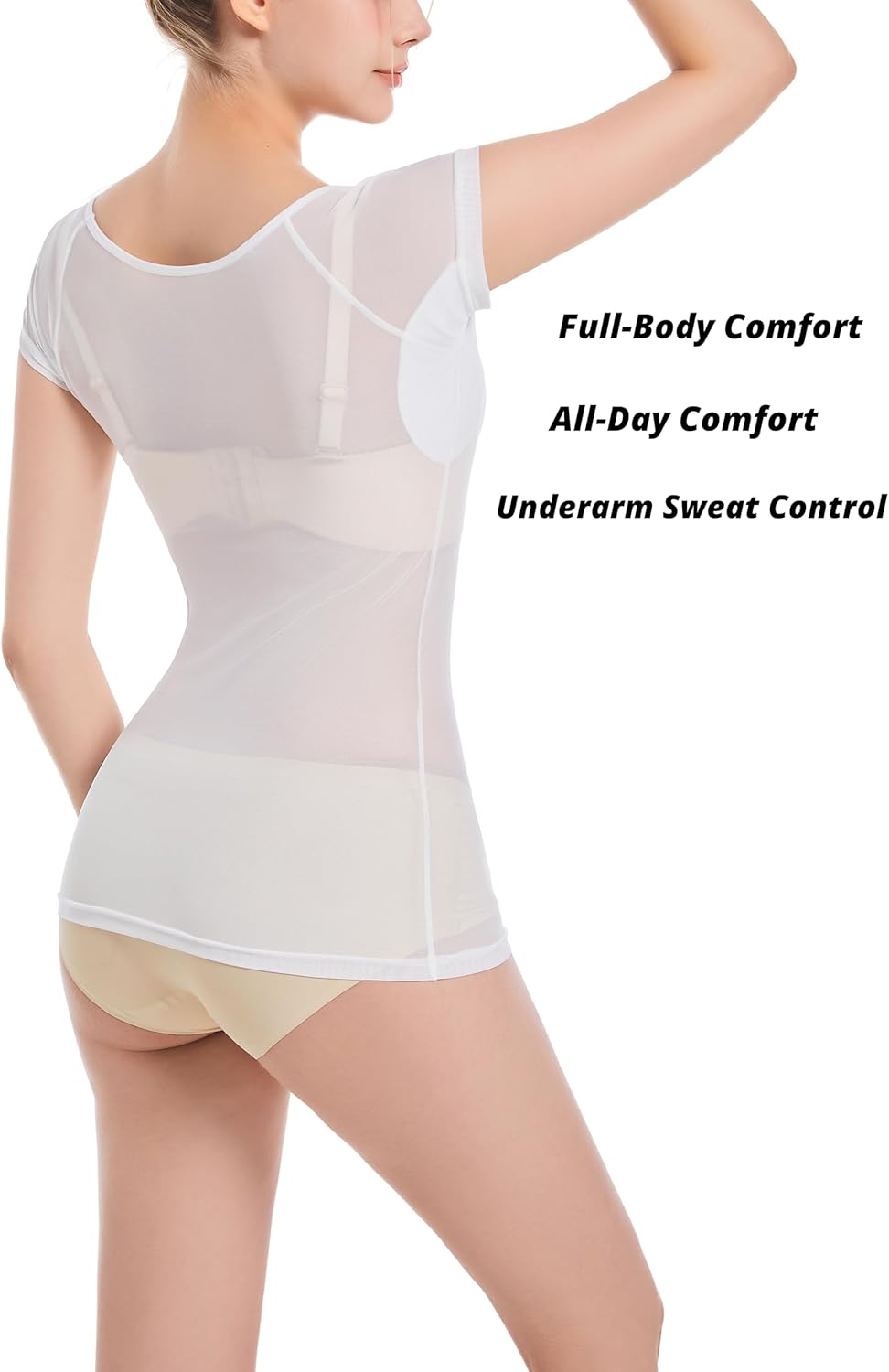 Women's 3-Pack Short Sleeve See Through Sheer Mesh Tops - Cap Sleeve Scoop Neck Blouses, Sweatproof Undershirts with Sweat Pads, Size Medium - Image 6