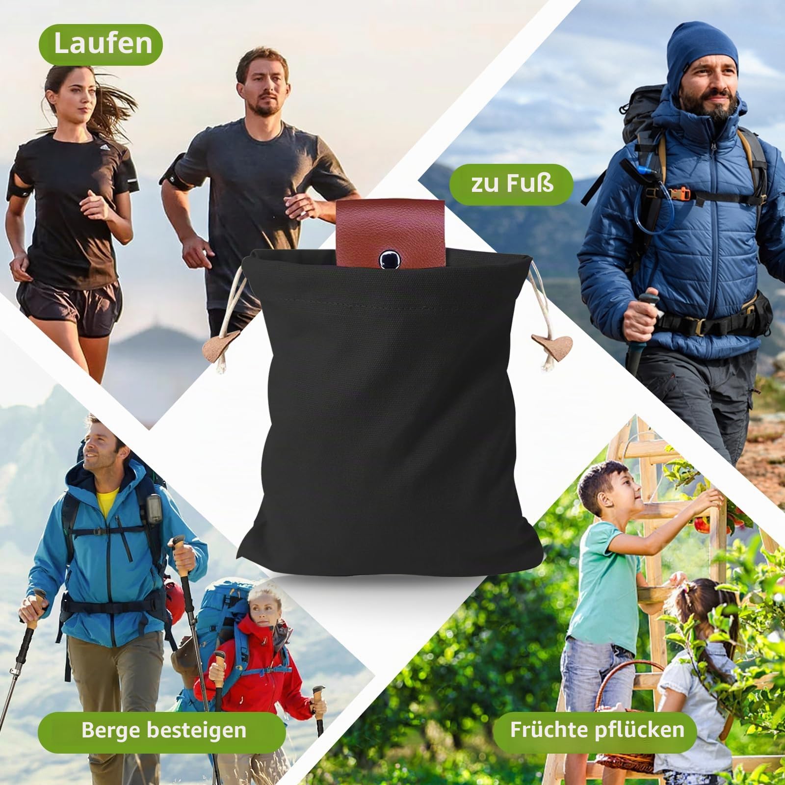 2 Stück Faltbare Canvas Leder Foraging Pouch, Bushcraft Pilz Tasche, Tasche für Futtersuche, Pilz Sammeltasche, für Futtersuche Bushcraft Ausrüstung (Black/Khaki)