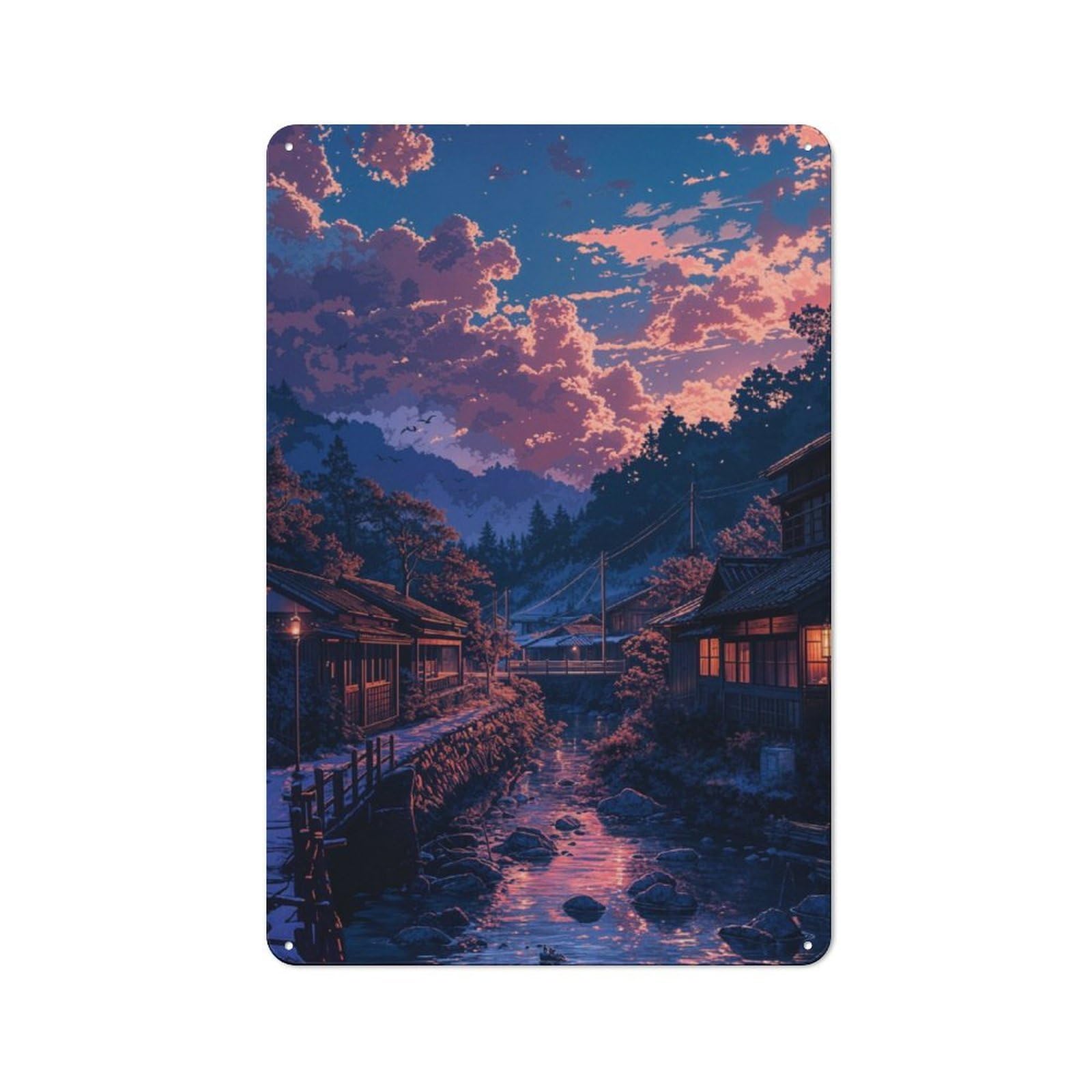 Junmoney Japanese Village Japan For Garden Room Or Summerhouse, Retro Metal Sign 30X20cm, For Metal Sign Collectors, For Vintage Wall Decor Fans