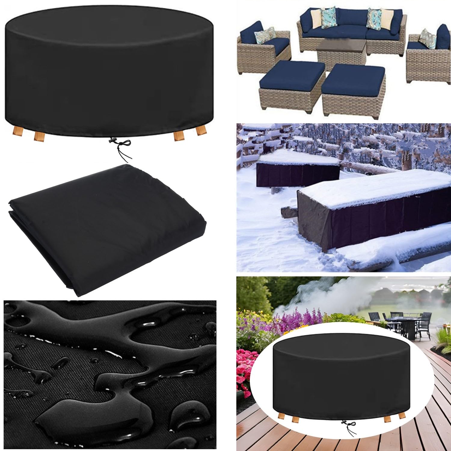 Abdeckung Gartenmöbel Winterfest Rund 250x80cm - Multi Größe Plane Gartenmöbel Wasserdicht Schutzhülle Winddicht Staubdicht Heavy Duty, Abdeckplanen für Gartenmöbel Outdoor Anti-UV