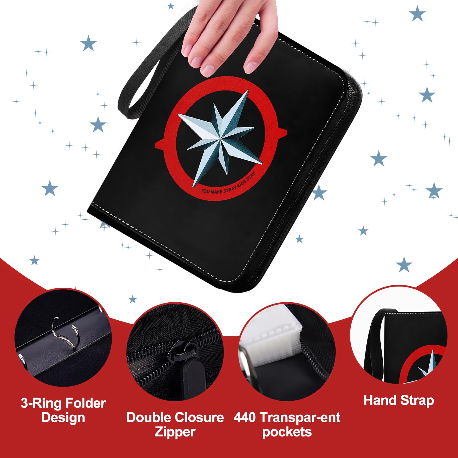 Stray Kids Photocard Binder 400 Pockets, 3 Ring Kpop Binder with 4 Pockets, Total 50 Pages, Music Lover Card Collector - Image 2