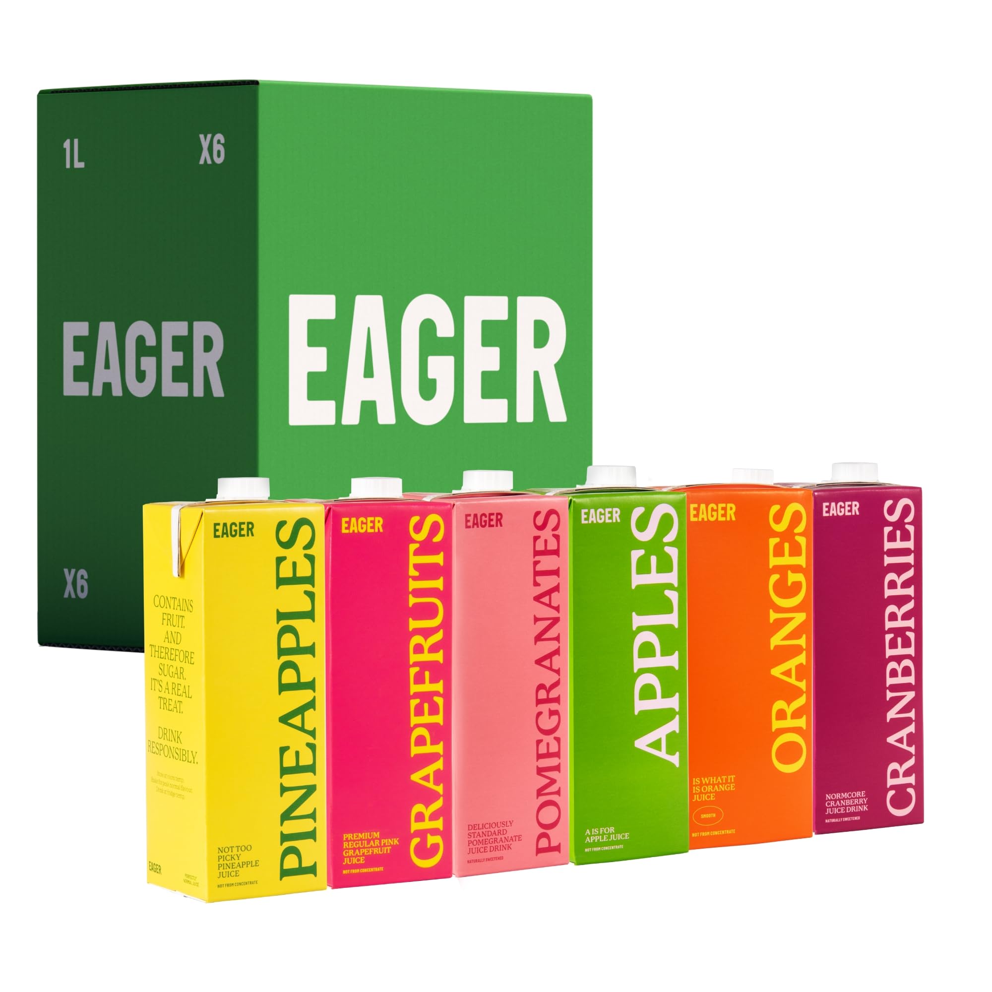 Fruit Juice Mixed Pack (Apple, Orange, Pomegranate, Cranberry, Grapefruit, Pineapple), 1 Litre (Pack of 6)