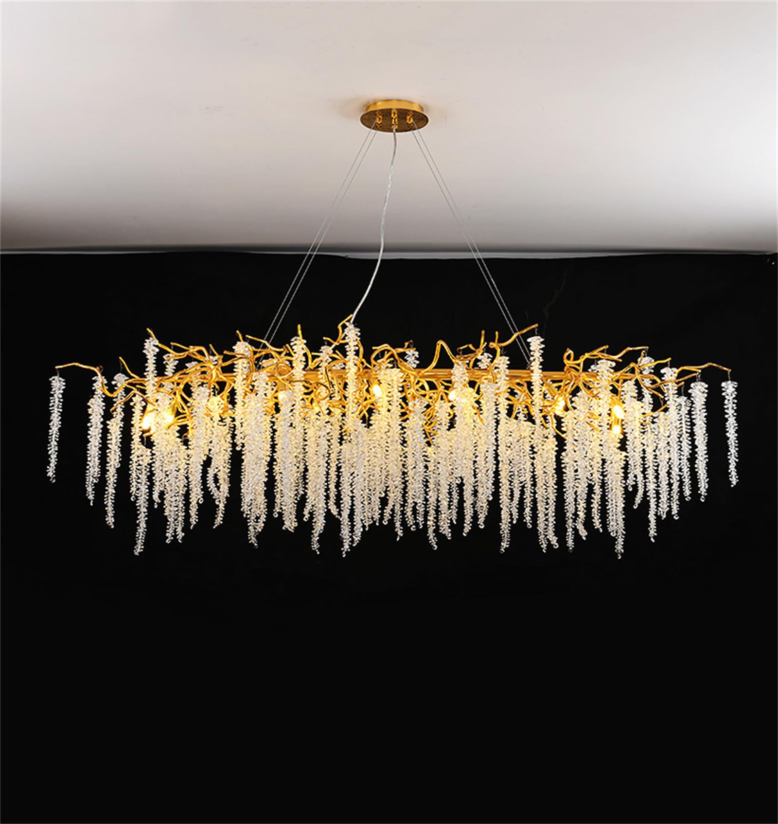KXEcoLife Modern Tree Branches Chandeliers,Large Luxury Crystal Chandelier, Indoor Hanging Pendant Light Fixture for Dining Room Kitchen Island Living Bedroom Entryway,Rectangular L120cm