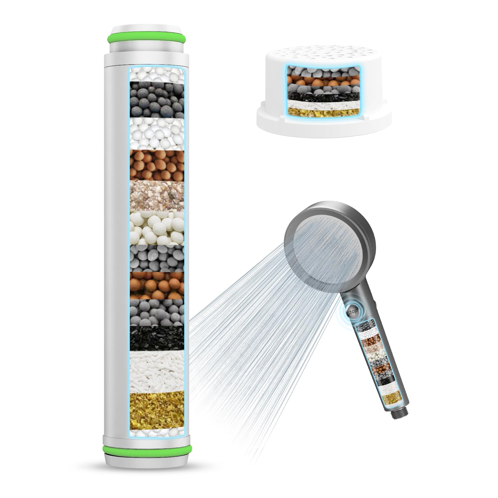 Shower Filter Only for Asin:B0DYNLQJX7, FEELSO Round and Long Replacement Filter Shower Head for Hard Water Removes Chlorine,Limescale