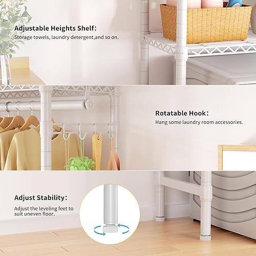 Miniatura 6 de Estantes sobre lavadora y secadora, estantería de alambre de 2 niveles con altura ajustable, organización de almacenamiento para cuarto de