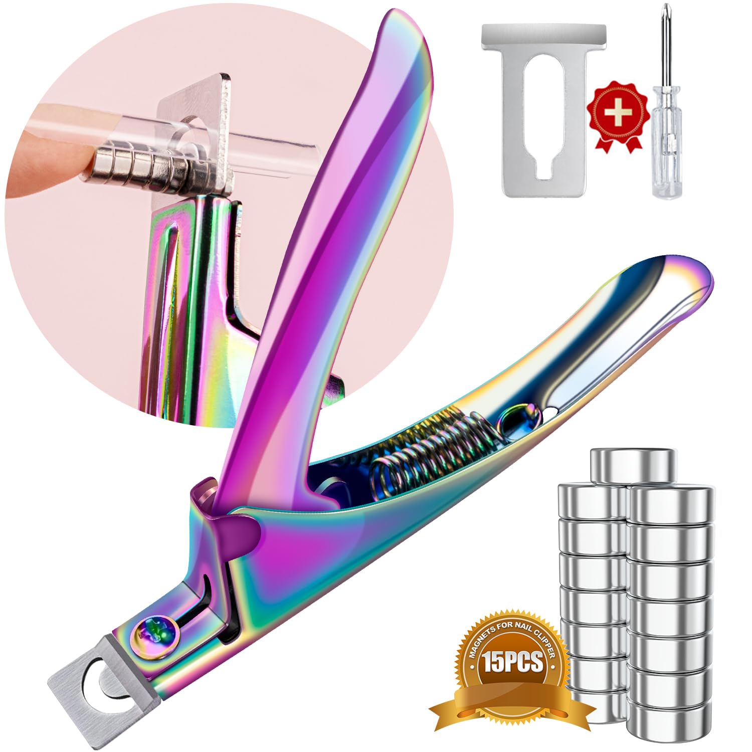 Chameleon Premium Adjustable Nail Clippers with Magnets Sizers for Acrylic Nails Stainless Steel Nail Cutter Trimmer for Artificial
