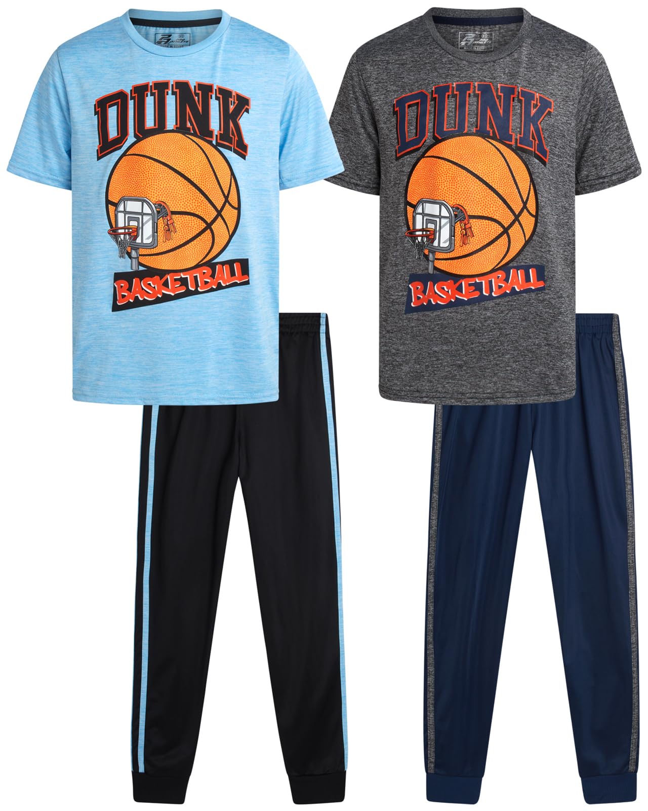 Pro Athlete Boys Sweat Suit Set - 4 Piece Short Sleeve Crewneck Athletic Graphic Tees and Tricot Jogger Sweatpants (10-12)