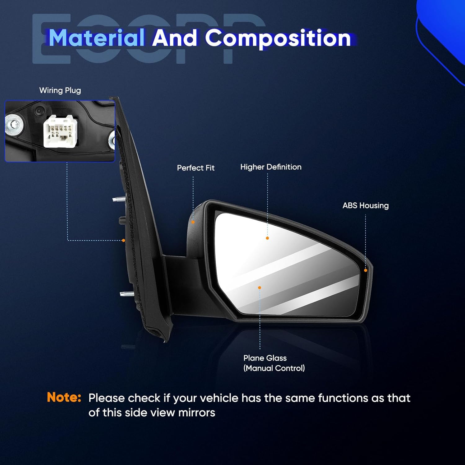 ECCPP Passenger Side Power Door Mirror for 2007-2012 Sentra Exterior Mirror Power Adjustment Non-Heated Non-Folding Black Textured Outside Rear View NI1321167