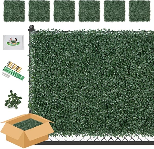 ULAND Artificial Grass Wall, 6pcs Plant Wall Panels, Boxwood Greenery Hedges, Privacy Backdrop Fence Screening, Home Garden Outdoor Wall Decoration 50 x 50cm (A001, 6)