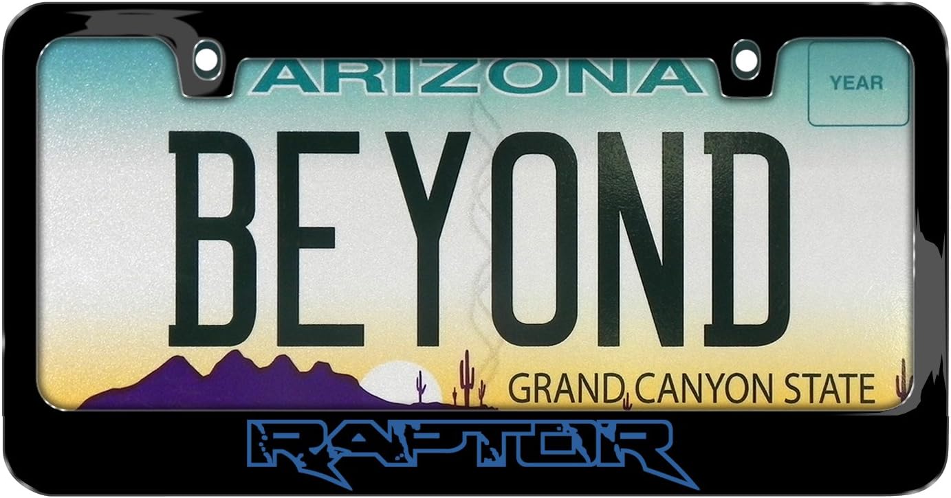 iPick Image Made for Ford F-150 Raptor Outline in Blue Black Metal License Plate Frame