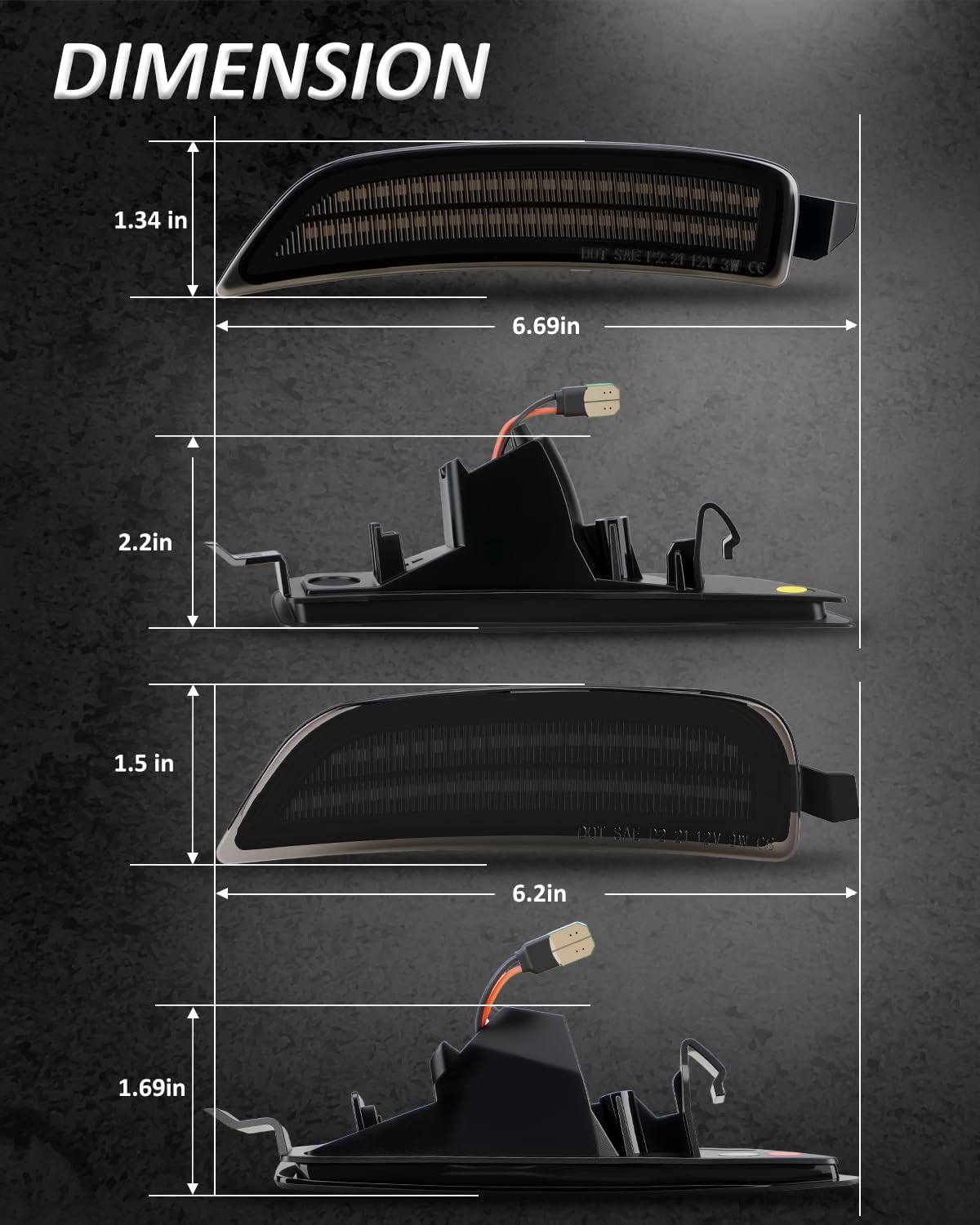 Bestview Side Marker Light Assembly Compatible with 2016-2024 Mazda MX-5 Miata ND Amber Front Red Rear Fender Side Marker Lamps Reflectors, 4 PCS