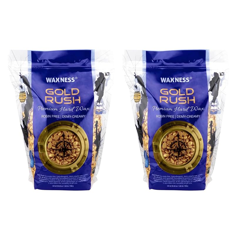Cera dura em pérolas Waxness Premium Gold Rush, 1 kg, Pacote com 2