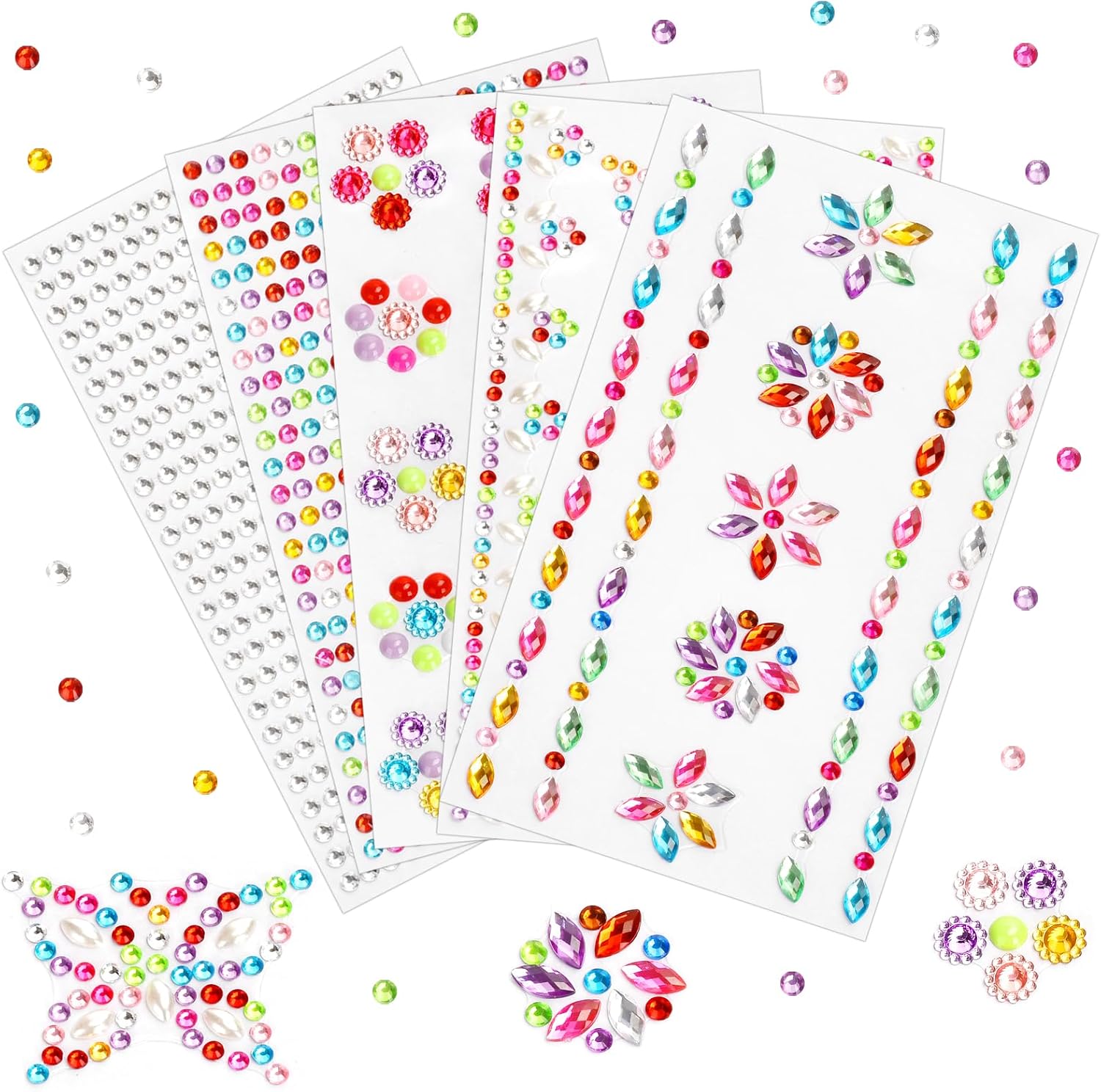 Connected Self Adhesive Face Gems, Glitter Acrylic