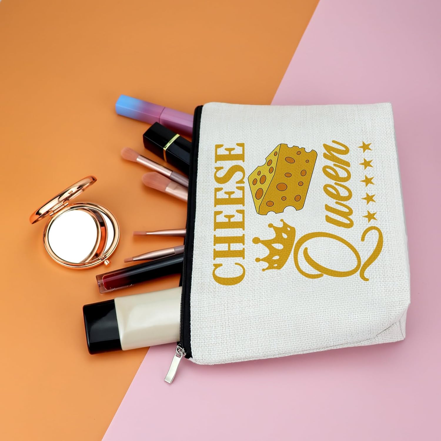 Cheese Gifts Cheese Themed Gifts for Cheese Lover Funny Cheese Makeup Bag for Women Girls Foodie Gifts Cosmetic Bag Friendship Birthdays Christmas Gifts for Friends BFF Sister Daughter Travel Pouch - Image 5