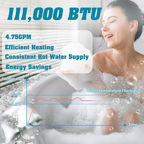 Miniatura 4 de TCFUNDY Calentador de agua de gas propano sin tanque de 18L, calentador de agua caliente instantáneo bajo demanda de 4.75 GPM con pantalla digital,