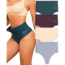 FINETOO Women Underwear High Waisted Thongs Tummy Control Seamless Thongs Shapewear No Show Panties 4 Pack S-3XL