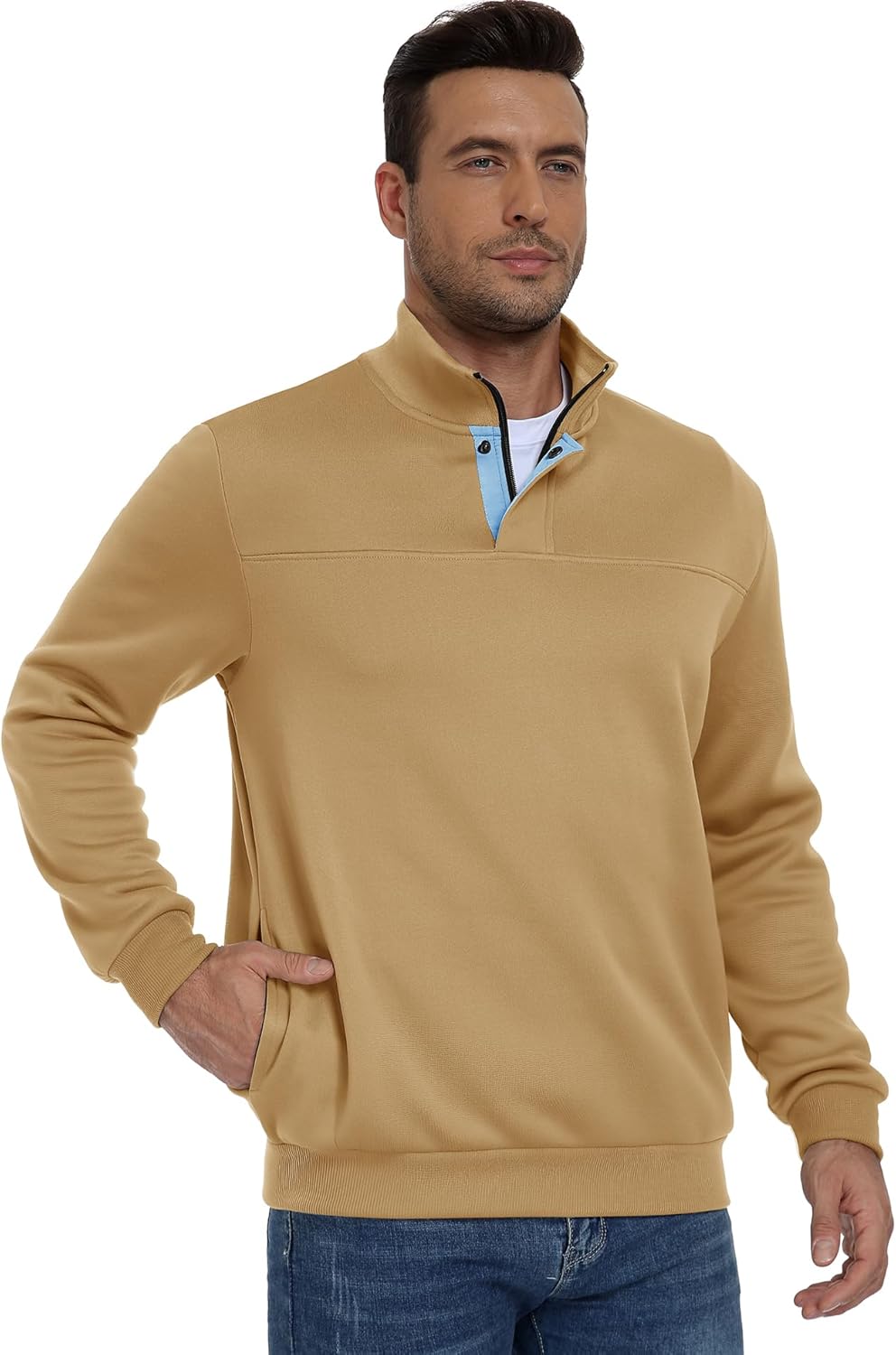 ZITY Mens Quarter Zip Pullover Fleece Lined Long Sleeve Casual Sweatshirts with Side Pockets - Image 2