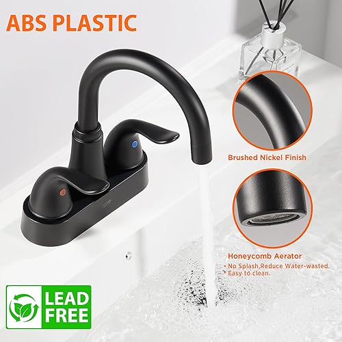 Miniatura 5 de KPW Grifo de lavabo de baño de 2 o 3 agujeros, juego central negro mate de 4 pulgadas, 2 manijas chapadas sobre plástico ABS, grifo de baño no