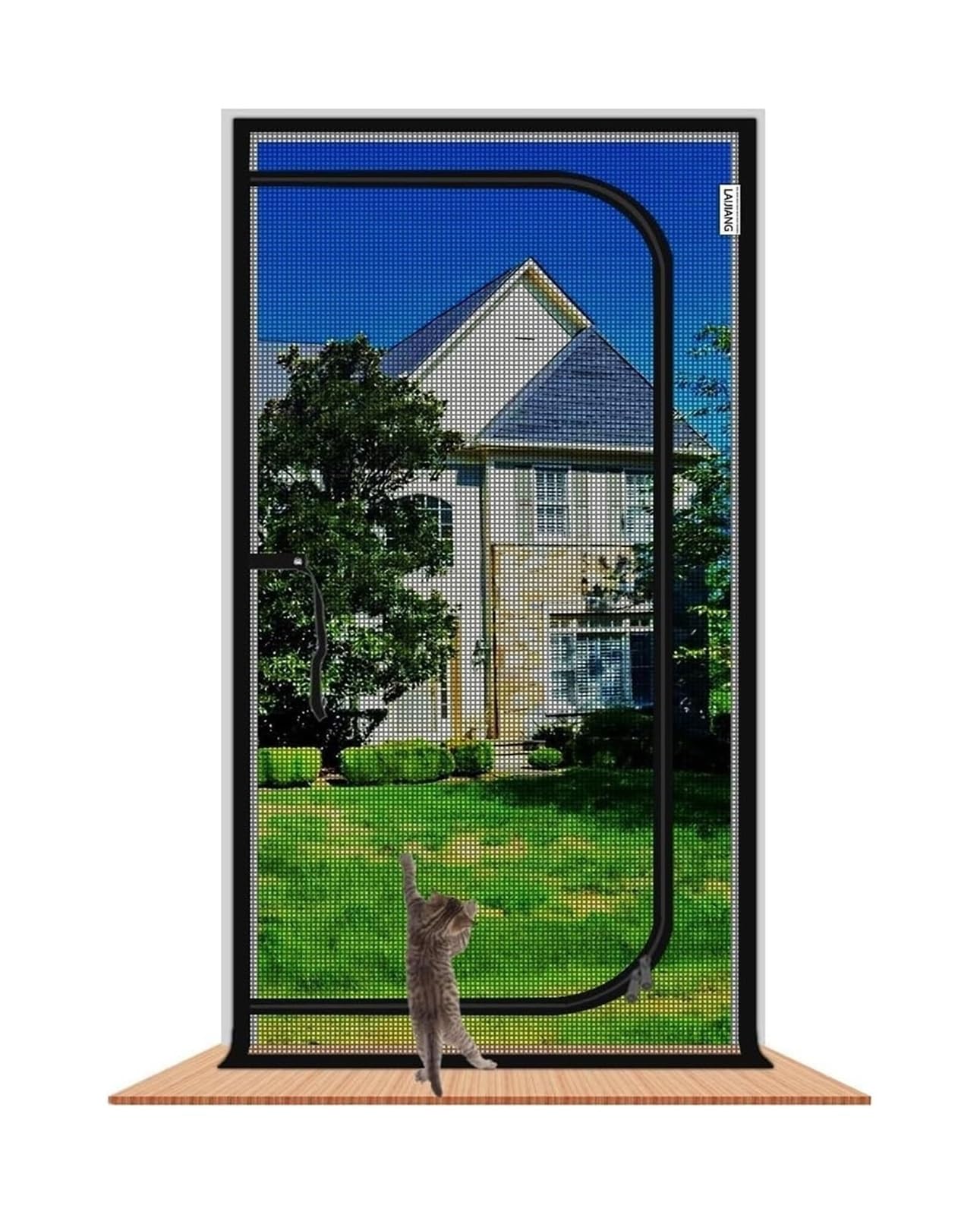 Pet Zipper Screen Door, Cat and Dog Gate Screen for Door with Zipper, Black, Multiple Sizes(80x210cm)