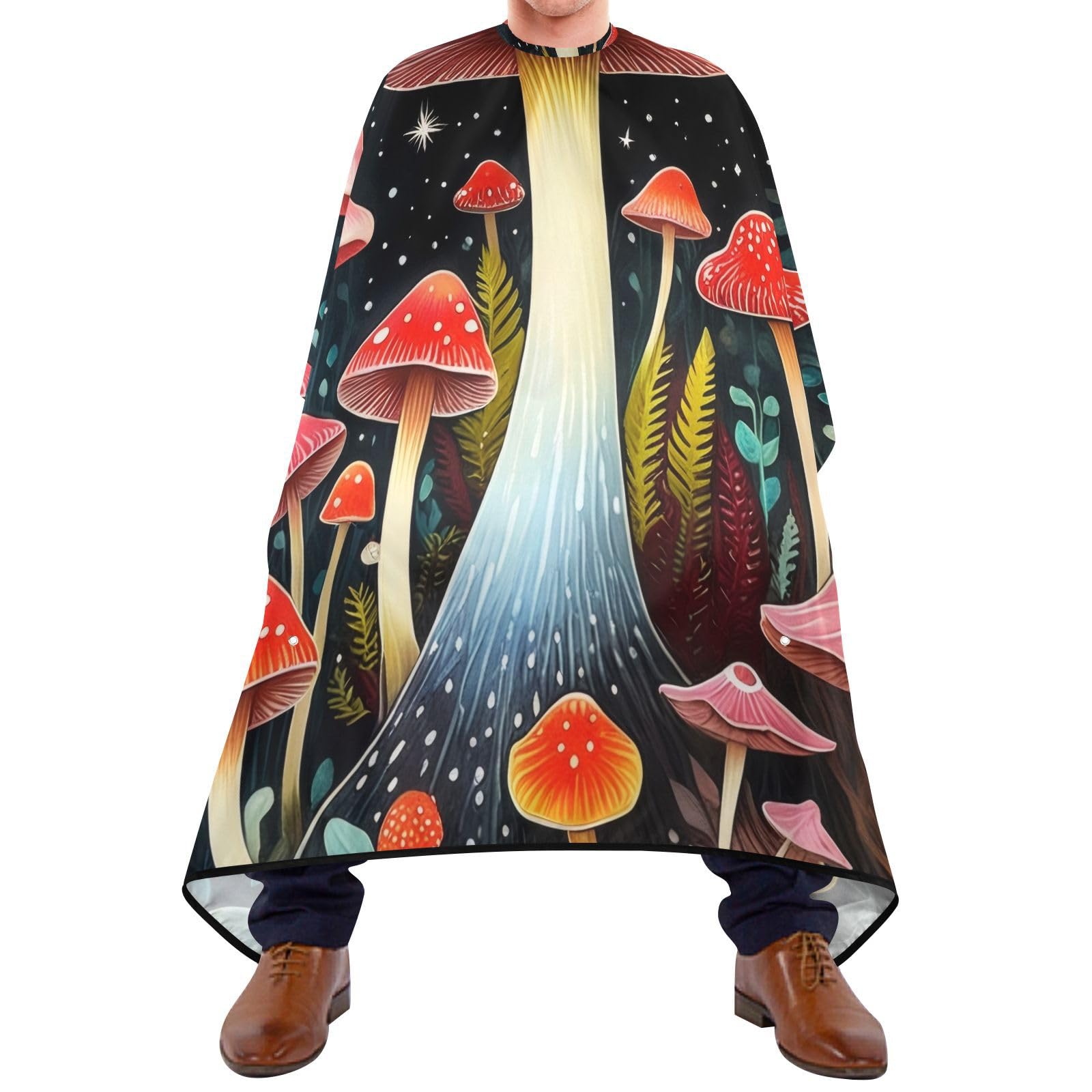 Hezely Night Woodland Mushrooms Hair Dye Cape, Barber Cape for Adults,Waterproof Salon Cape,Waterproof Hairdressing Styling Hair Cutting, 65