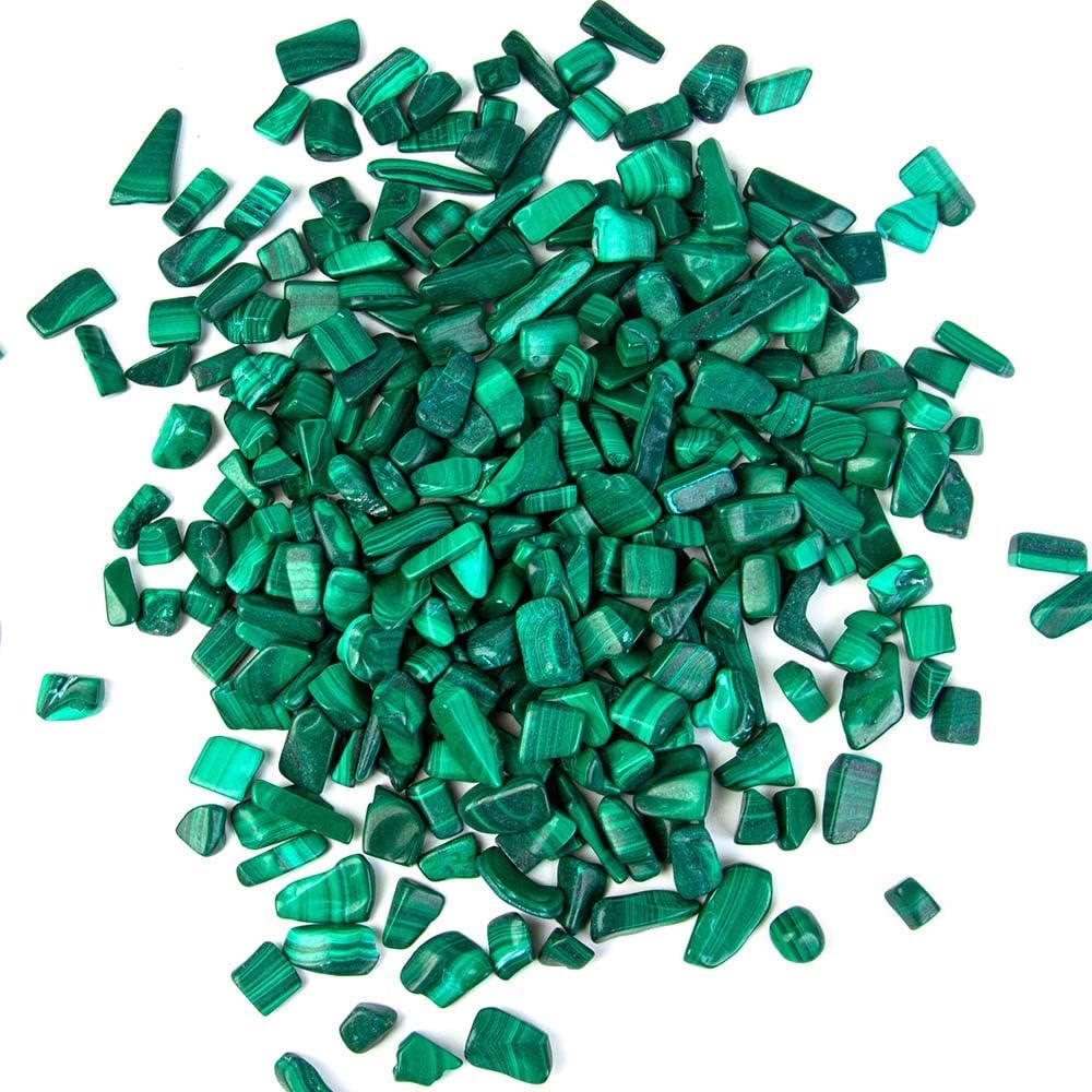 ArswinMalachite Natural Crushed Stone Bulk Small Tumbled Chips Crystal Healing Reiki for Outdoor Indoor Home Making Decoration, Fish Tank, Vase Fillers, Succulent Pot Decor, 1lb 0.3-0.4"
