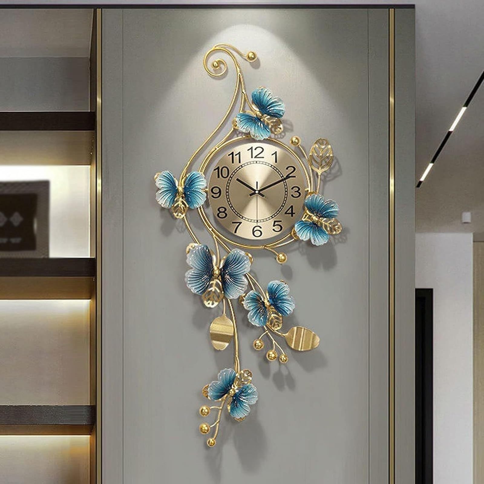 XYUERU Large Metal Wall Clock Decoration 35 inch, Ginkgo Leaf for Living Room Decor Silent Clock Wall Decor for Bedroom Kitchen Entryway Home Indoor