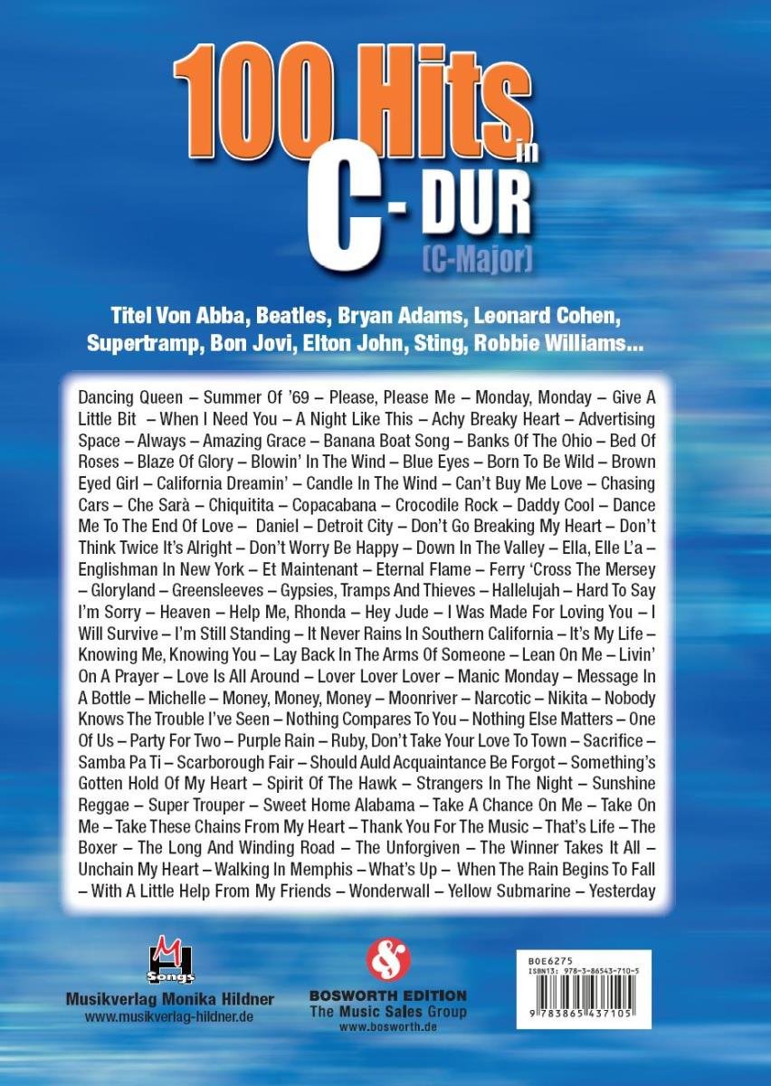 100 Hits in C-Dur Band 5-100 Oldies, Evegreens, Rock-Folck-Pop-Songs für Keyboard, Piano, Klavier, Gitarre - Songbook mit bunter herzförmiger Notenklammer