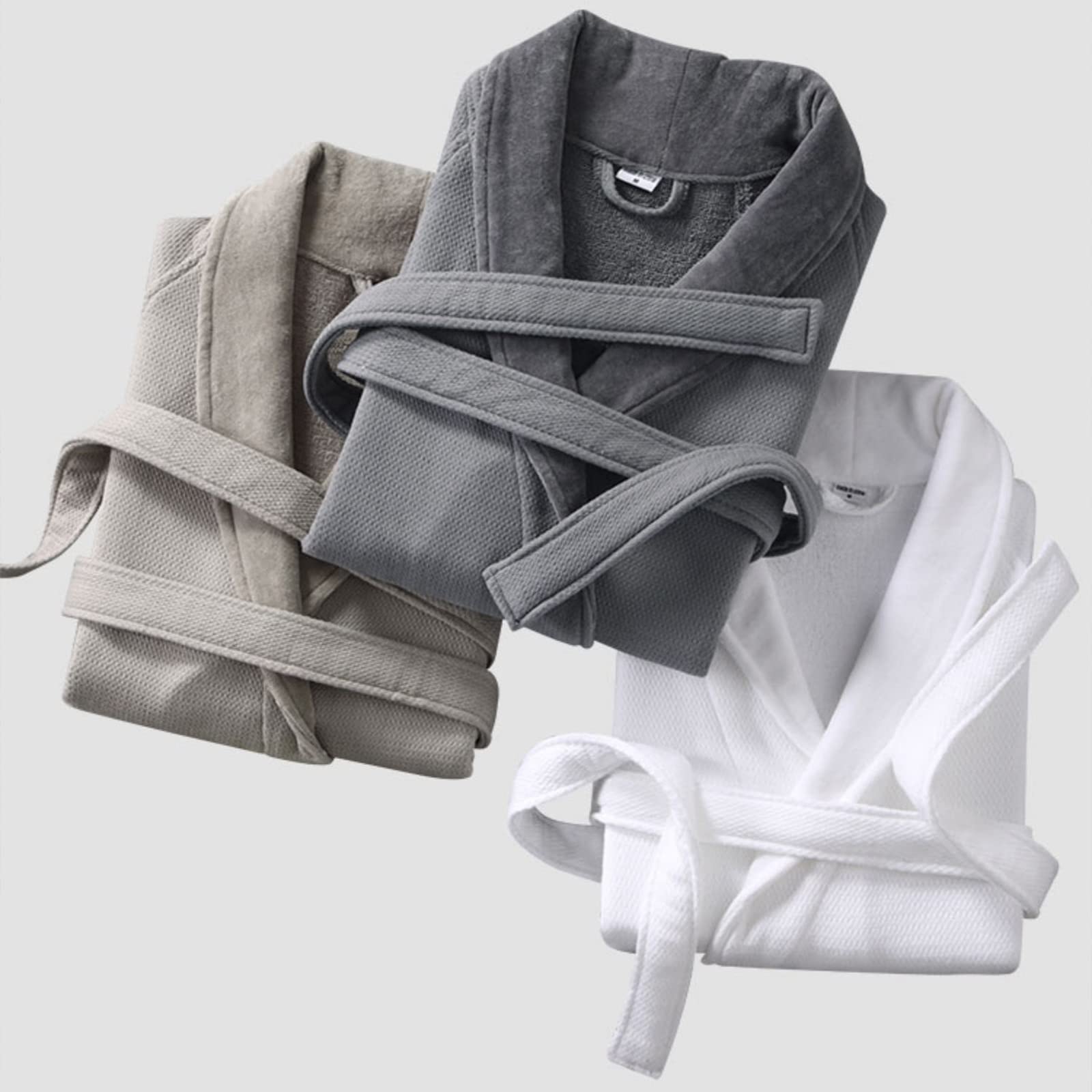 Szlafrok Unisex Męski Bawełniany Szlafrok ， Hotelowy Szlafrok Frotte ， Zewnętrzna Warstwa Waflowa, Wewnętrzna Warstwa Frotte, Szybkie Wchłanianie Wody, Brak Kłaczków (Color : Light gray, Size : XL)
