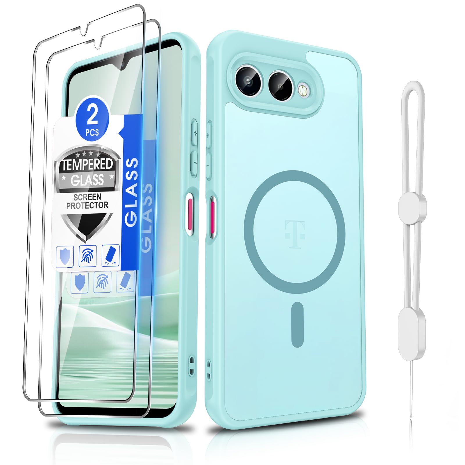 Dizn Magnetic for T-Mobile Revvl 8 Phone Case, [Not Fit Revvl 8 Pro],with Tempered Glass Screen Protector,Strap, Compatible with MagSafe,Military-Grade Protective Revvl 8, Mint